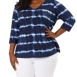Agnes Orinda Women's Plus Size Halloween Tie Dye Stripe V Neck 3/4 Sleeve Side Slit Top