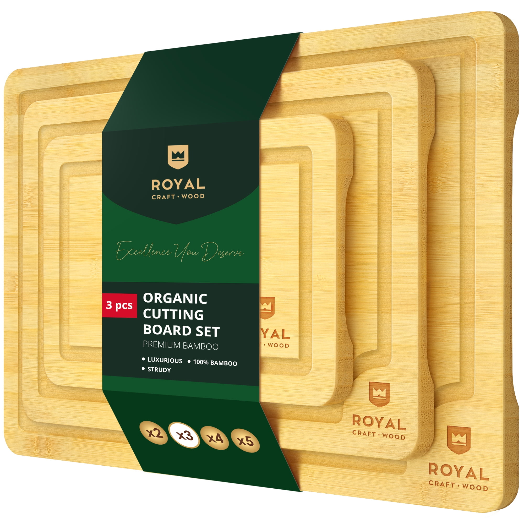 Bamboo-Cutting-Board-Kitchen-Chopping-w-Juice-Groove-Easy-Grip-Handle-Organic-Wooden-Boards-Meat-Cheese-Fruits-Vegetables-Set-3_e6dd0543-c263-4c6d-bca1-29329cc31107.4a14ac56e8f032c80698bd4bd5609366 𝐋𝐮𝐱𝐮𝐫𝐲 Bamboo Cutting Board for Kitchen - Chopping Board w/Juice Groove & Easy Grip Handle - Organic Wooden Cutting Boards for Meat, Cheese, Fruits & Vegetables (Set of 3) - Image 1